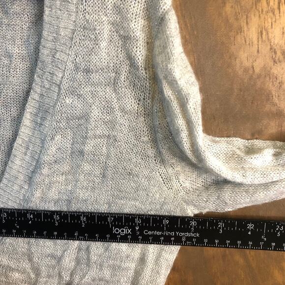 Express Womens Sweater Gray Metallic Thin Deep V Neck Merino Wool Blend Large - Picture 6 of 13